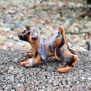 VTG Ceramic Dog Figurine Brown Glazed Pottery‎ Puppy Small Animal Statue Decor